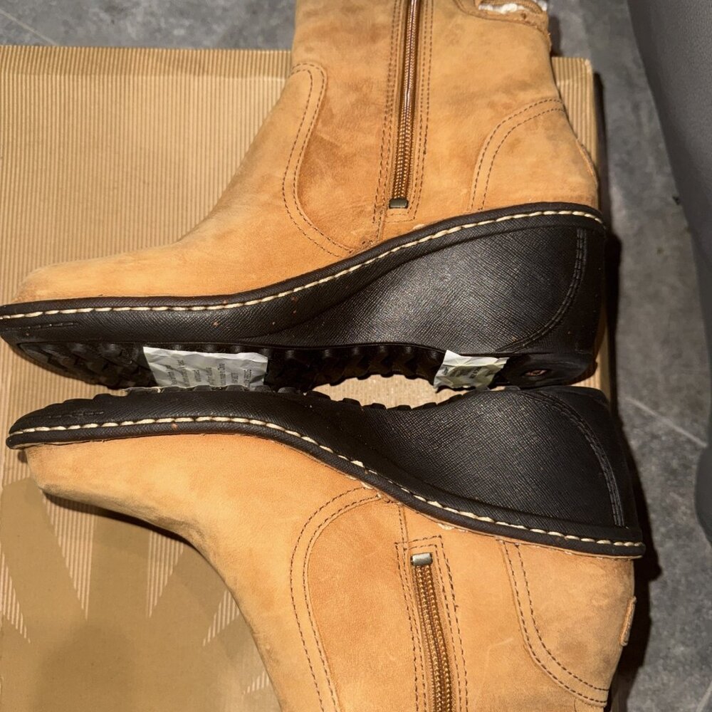 Ugg Skylar Wedge Tan Leather Back Lace Up Knit Sweater Zip Up Boot Size 7 - Picture 8 of 11